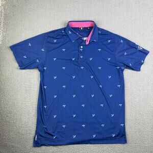 FJ Footjoy Golf Polo Short Sleeve Shirt Men's L Blue Floral Performance Stretch